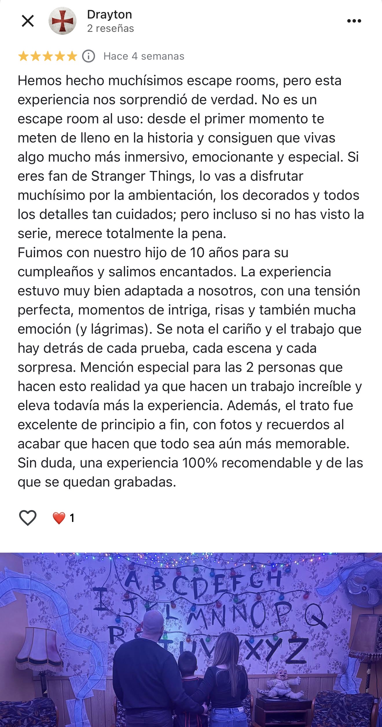 Reseña de Google del Escape Room 5