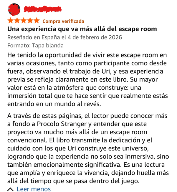 Reseña de Amazon del libro Protocolo Stranger 1