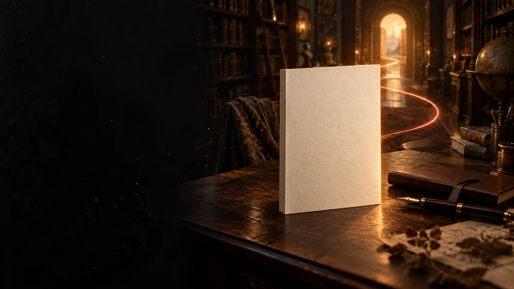 Un libro iluminado por un hilo dorado